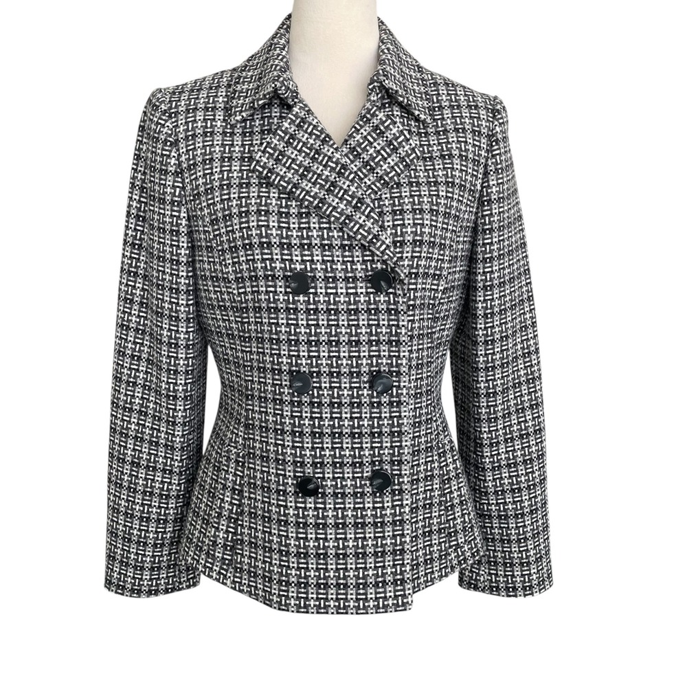 Alex Marie Houndstooth Wool Blend Peacoat Double Breasted Blazer Womens 8 Preppy